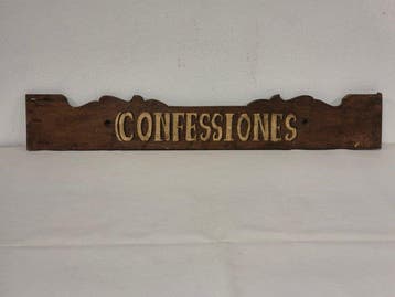 Religieus uithangbord - Confessiones - 81 cm - Hout -, Antiek en Kunst