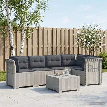 vidaXL 5-Zits Tuinbank met Kussens Rattanlook PP Wit, Verzenden