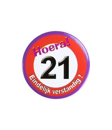 Button 21 Jaar Verkeersbord 5,5cm, Verzenden