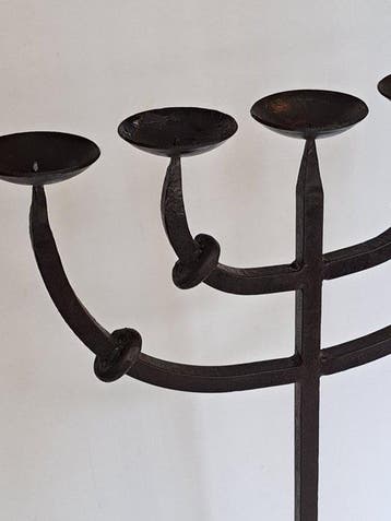 Chandelier à cinq bras - Fer forgé - Candélabre sur pied de