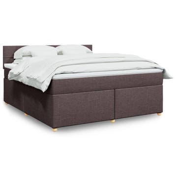 vidaXL Boxspring met matras stof donkerbruin 180x200 cm, Verzenden