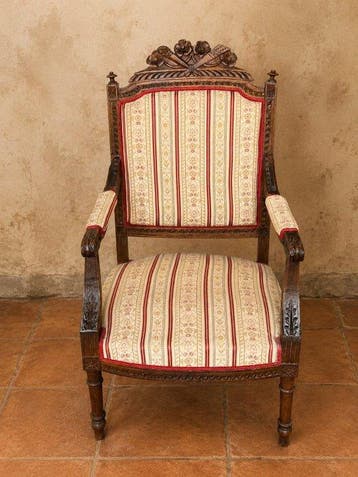 Fauteuil - Hout, Textiel - Fauteuil Luigi XVI, Antiquités & Art
