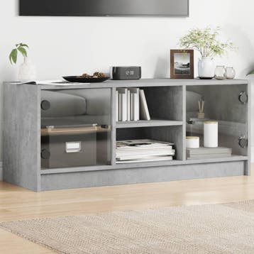 vidaXL Tv-meubel met glazen deuren 102x37x42 cm betongrijs, Verzenden, Nieuw