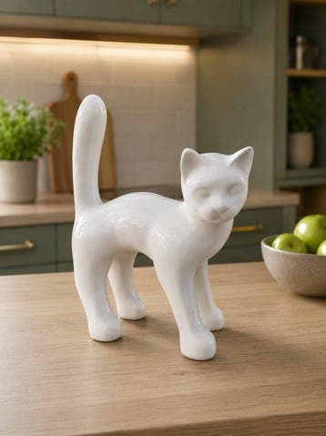 Beeld, Garden statue - Cat - Color white - 46 cm - polyresin