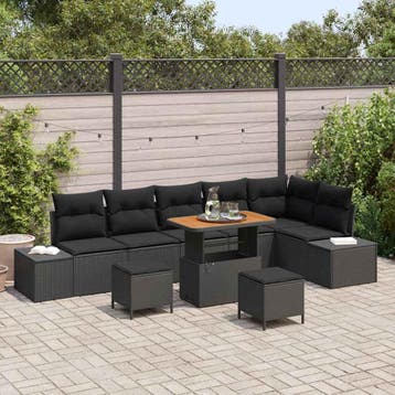 vidaXL Tuinbank Set 9 st Zwart poly rattan, Verzenden, Nieuw