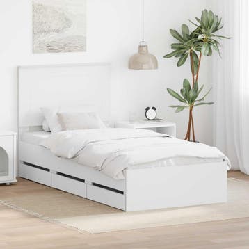 vidaXL Bedframe met lade met hoofdeinde Wit 90 x 200 cm, Verzenden, Nieuw