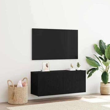 vidaXL Tv-meubelset 100 x 30 x 41 cm Zwart Eiken Bewerkt, Huis en Inrichting, Kasten |Televisiemeubels, Verzenden, Nieuw