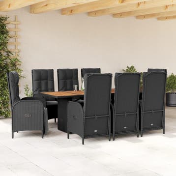 vidaXL 9-delige Tuinset poly rattan zwart, Verzenden, Nieuw, Tuinset