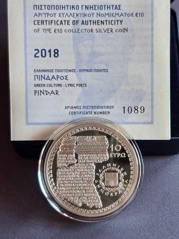 Griekenland. 10 Euro 2018 Pindar Proof (Zonder, Postzegels en Munten