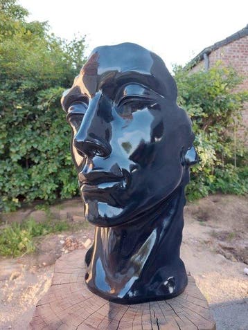 Beeld, statue head in black color - 50 cm - polyresin