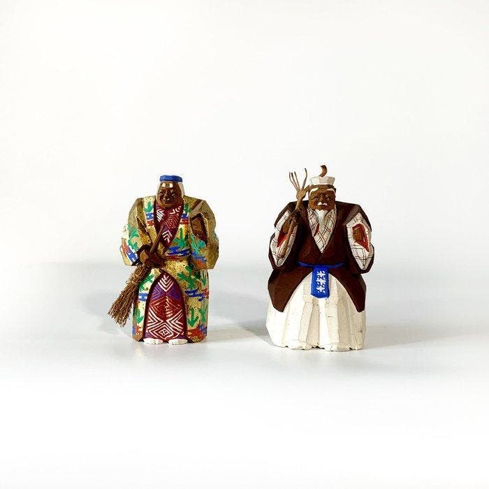 Takasago Couple Wood Carving Pair With Original Tomobako Box, Antiek en Kunst, Antiek | Overige Antiek