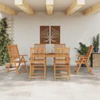 vidaXL Tuin Eettafel Set Opvouwbaar 7 pcs Bruin Massief, Verzenden, Nieuw