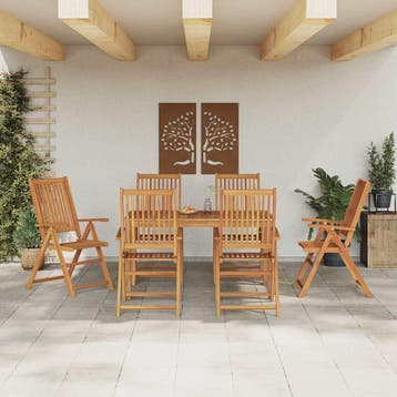 vidaXL Tuin Eettafel Set Opvouwbaar 7 pcs Bruin Massief, Verzenden