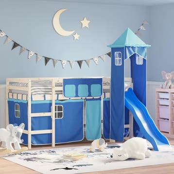 vidaXL Gordijnen voor hoogslaper met toren polyester blauw, Verzenden