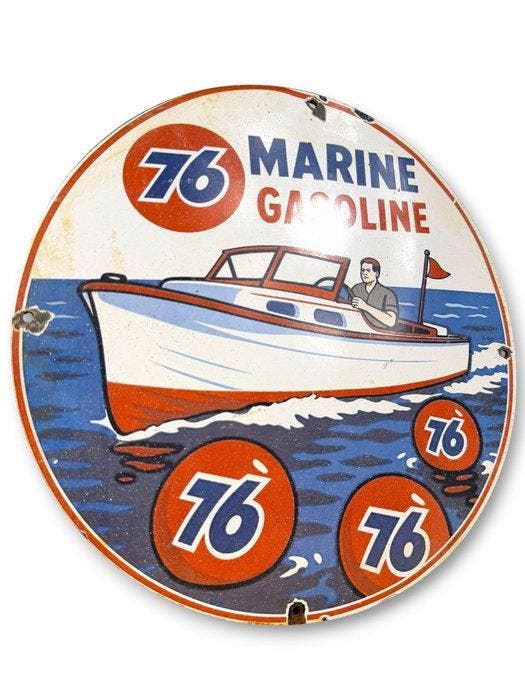 76 - Marine Gasoline - Emaille plaat - Emaille, Antiek en Kunst, Antiek | Wandborden en Tegels