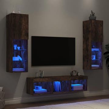 vidaXL 5-delige tv-wandmeubelset met LED bewerkt hout, Verzenden