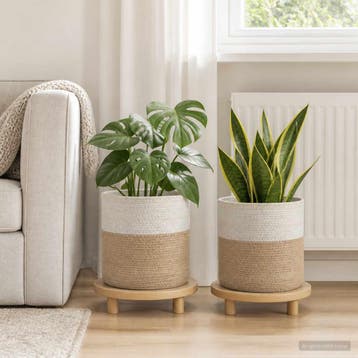 vidaXL Plantenpot Set 2 st Natuurlijk en Wit Ø 28 x 28 cm, Verzenden, Nieuw