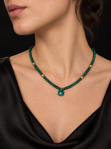 Malachite Collier en argent sterling S925 - Largeur : 42.5