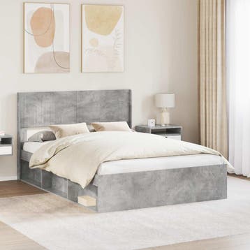 vidaXL Bedframe met opbergruimte en hoofdbord Betongrijs 140, Huis en Inrichting, Slaapkamer | Bedden, Verzenden, Nieuw