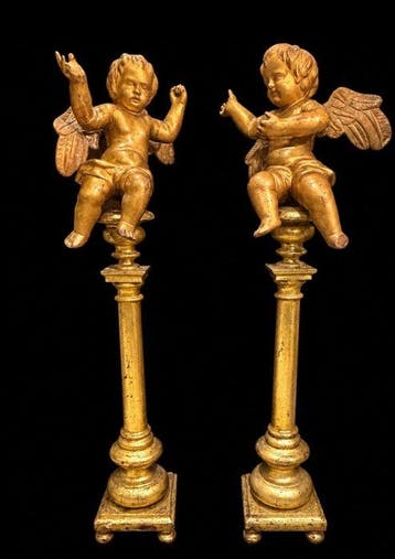 sculptuur, Antichi cherubini, circa 1800 - 115 cm - Verguld, Antiek en Kunst