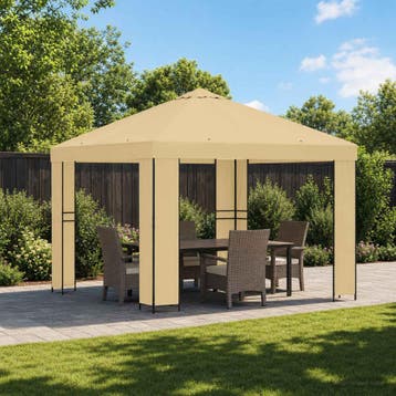vidaXL Prieel 3 x 3 m Crèmekleurig Polyester en Staal 190, Verzenden