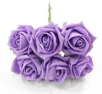 Foamroos Princess Kleurvast Lila 6 cm Bundel 6 stuks, Nieuw