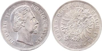 Duitsland 5 Mark Ludwig Ii Bayern 1876 D Stempeldrehung 3..., Verzenden