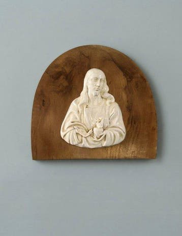 Heilig Hart van Jezus - 37 cm - Hout, Keramiek - 1960-1970