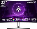 Amzfast 32 QHD Curved Gaming Monitor - 180Hz, 2K (2560 x 1, Verzenden, Nieuw