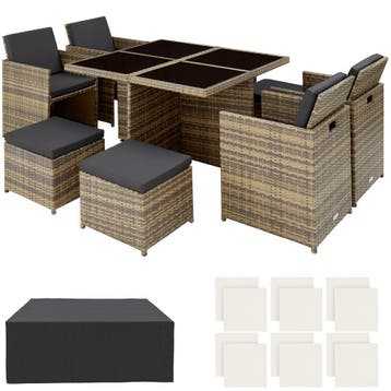tectake Wicker zitgroep Manhattan 4+4+1 met aluminium frame, Verzenden, Nieuw