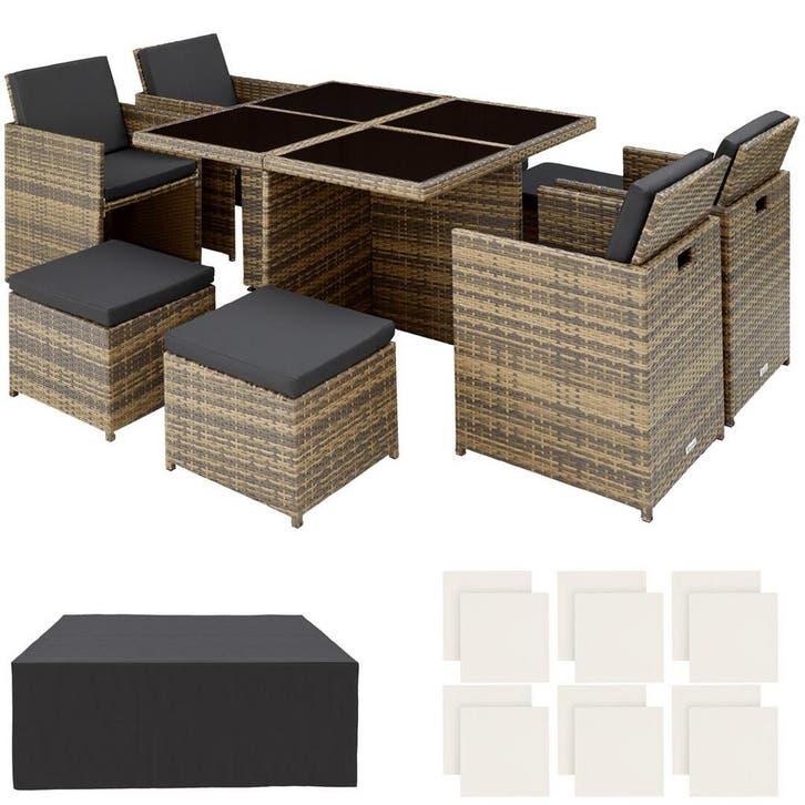 tectake Wicker zitgroep Manhattan 4+4+1 met aluminium frame, Tuin en Terras, Tuinsets en Loungesets, Verzenden