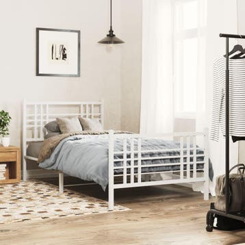 vidaXL Bedframe met hoofd- en voeteneinde metaal wit 100x200, Verzenden, Nieuw