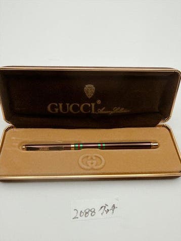**Gucci Vintage Ballpoint Pen – Gold-Tone Trim – Green & Red, Nieuw