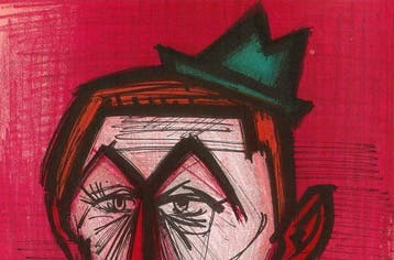 Bernard Buffet (1928-1999) - Le clown au fond rouge, Antiek en Kunst