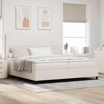vidaXL Boxspring bed Crème en Wit 200 x 200 cm Corduroy stof, Verzenden