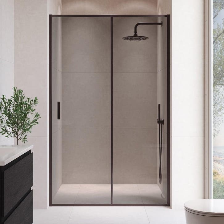 Douchewand Calgary 100 x 190 cm Zwart – Getint 8 mm, Doe-het-zelf en Bouw, Sanitair, Nieuw, Verzenden