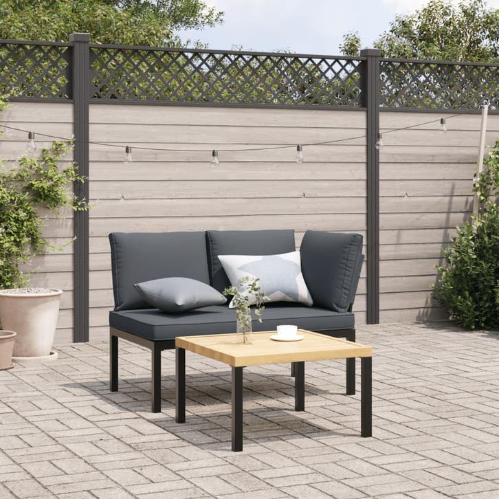 vidaXL Tuinbank met kussens aluminium zwart, Tuin en Terras, Tuinsets en Loungesets, Nieuw, Verzenden