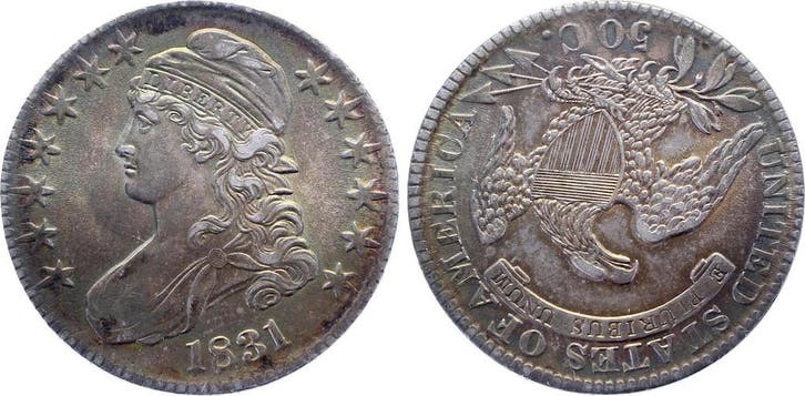 50 Cent Usa 1831 schoene Patina zilver, Postzegels en Munten, Munten | Amerika, Verzenden