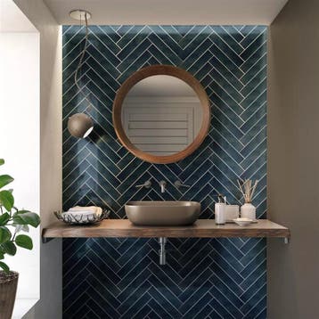 Wandtegel Sartoria Handvorm Marine Blauw Glans 5x25, Nieuw, 20 tot 40 cm, 10 m² of meer, Wandtegels