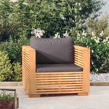 vidaXL Tuinstoel met donkergrijze kussens massief teakhout, Tuin en Terras, Verzenden, Nieuw