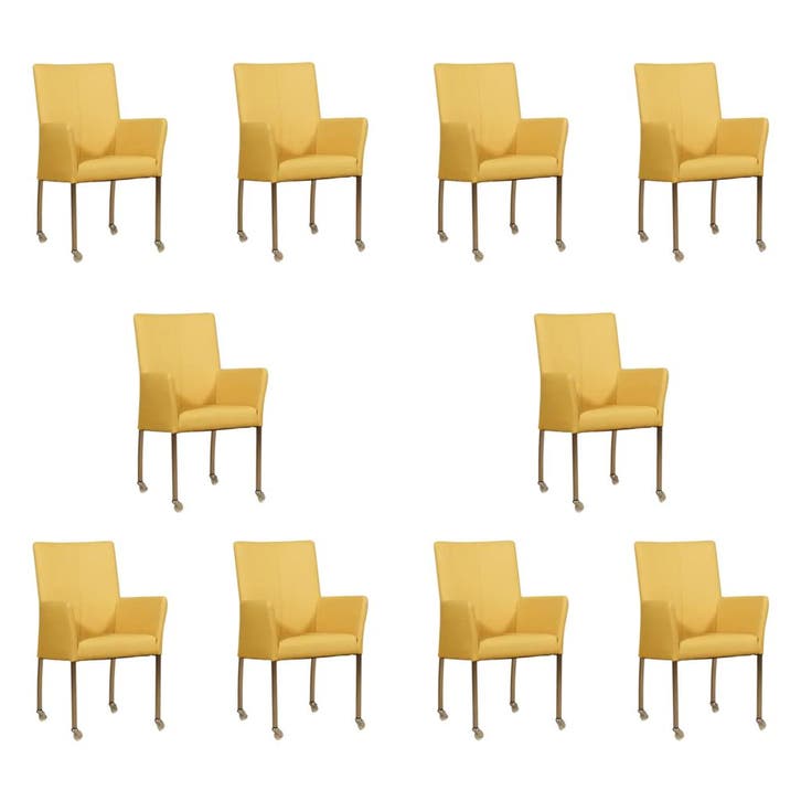 Set van 10 Leren eetkamerstoelen Comfort met wieltjes en, Huis en Inrichting, Stoelen, Nieuw, Eén, Leer, Ophalen of Verzenden