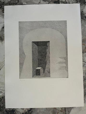 Horst Antes (1936) - Kopf-Innenraum mit Figur und Haus
