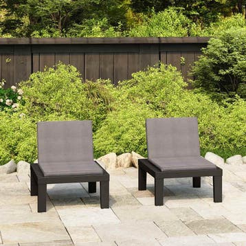 vidaXL Loungestoelen 2 st met kussens kunststof grijs, Verzenden, Nieuw