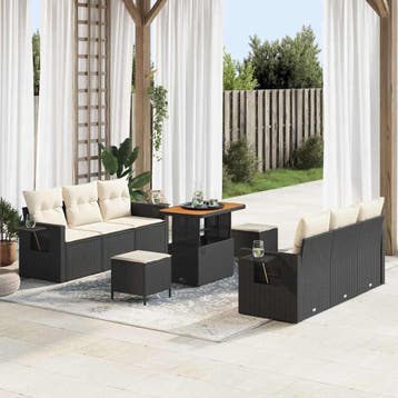 vidaXL Tuinbank Set 9 st 6-Aantal zitplaatsen Zwart en Crème, Tuin en Terras, Verzenden, Nieuw