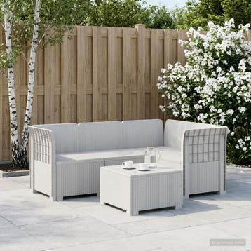 vidaXL 4-Persoons Tuin Sofa Rattan Look PP Wit, Verzenden, Nieuw