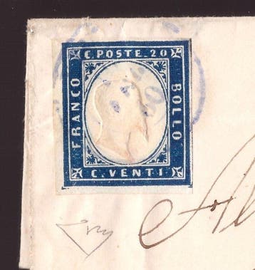 Anciens états italiens - Sardaigne - 20 centimes cobalt, Postzegels en Munten, Gestempeld
