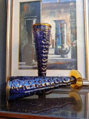 46cm - Vaas (2) - Glas - 46cm Art-deco