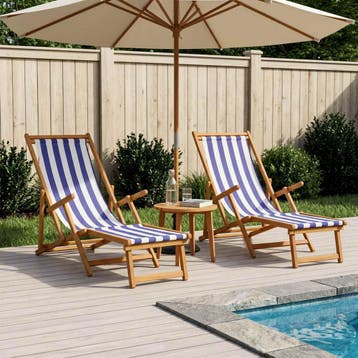 vidaXL Opvouwbare zonnebed 2 pcs 3 Positie Massief, Verzenden, Nieuw
