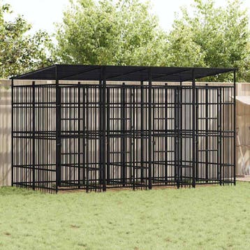 vidaXL Hondenkennel met dak 7,37 m² staal, Verzenden, Nieuw