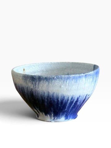 Kimura Takashi Japanse Kom – Blau-wit glazuur met expressief